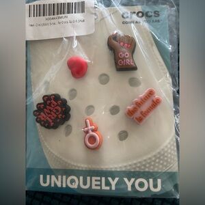 Crocs 5Pk Cute Rubber Shoe Charms for Girls Clog Sandals Go Girl Girl PWR Pink